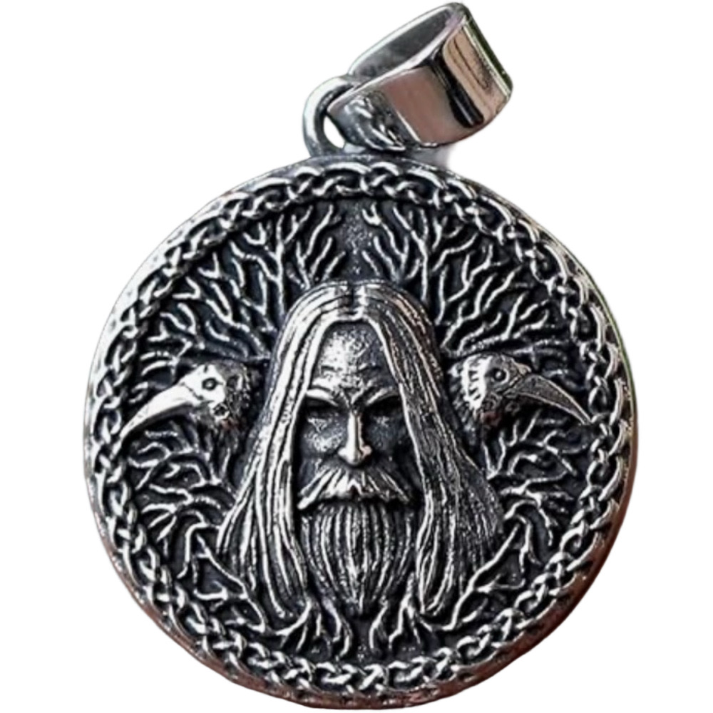 Odins Road to Valhalla Medallion, Men’s Stainless Steel Pendant Necklace, Large